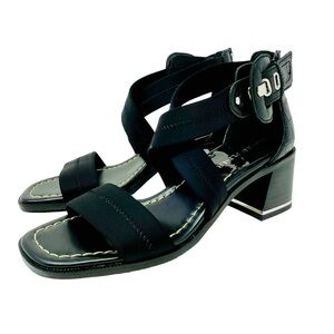 DONALD PLINER Black Helen Block Heel‎ Sandals Shoes Sz 7 Buckle Ankle Strap Zip